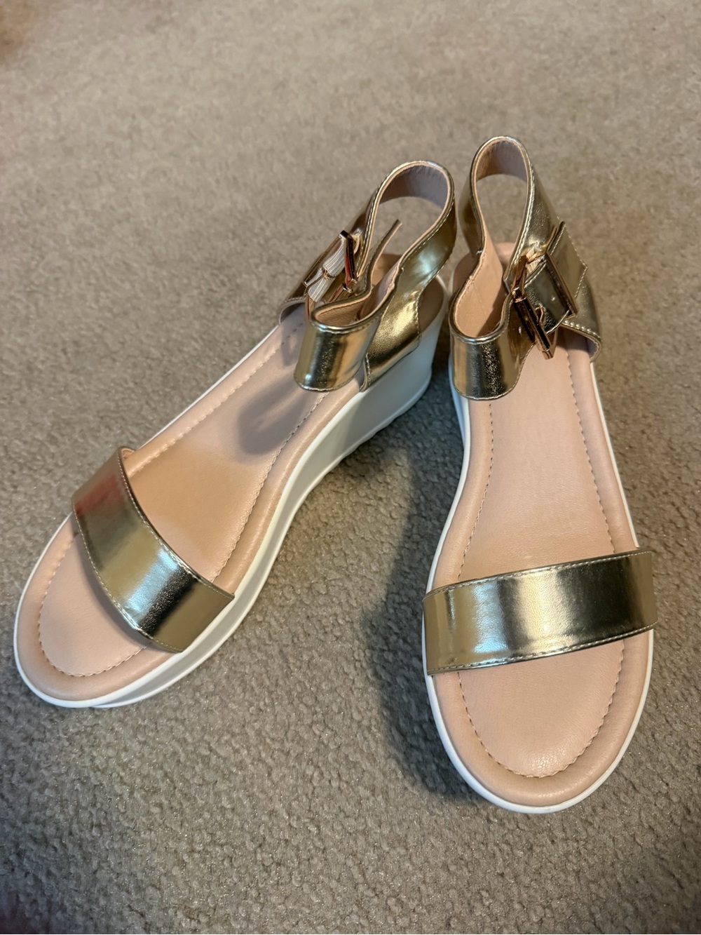 Metallic Gold Women's Wedge Surf Sandals - Sleek Ankle Strap